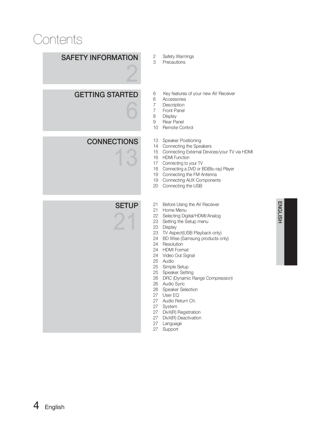 Samsung HW-E6500/XV manual Contents 