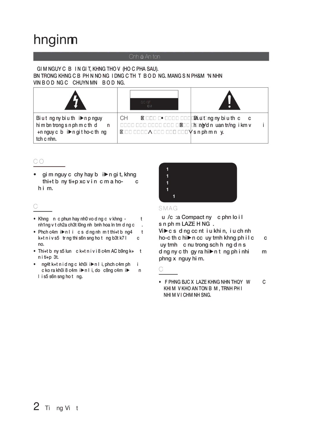 Samsung HW-E6500/XV manual Thông tin về An toàn, Cảnh báo An toàn, SẢN Phẩm Laze Hạng 