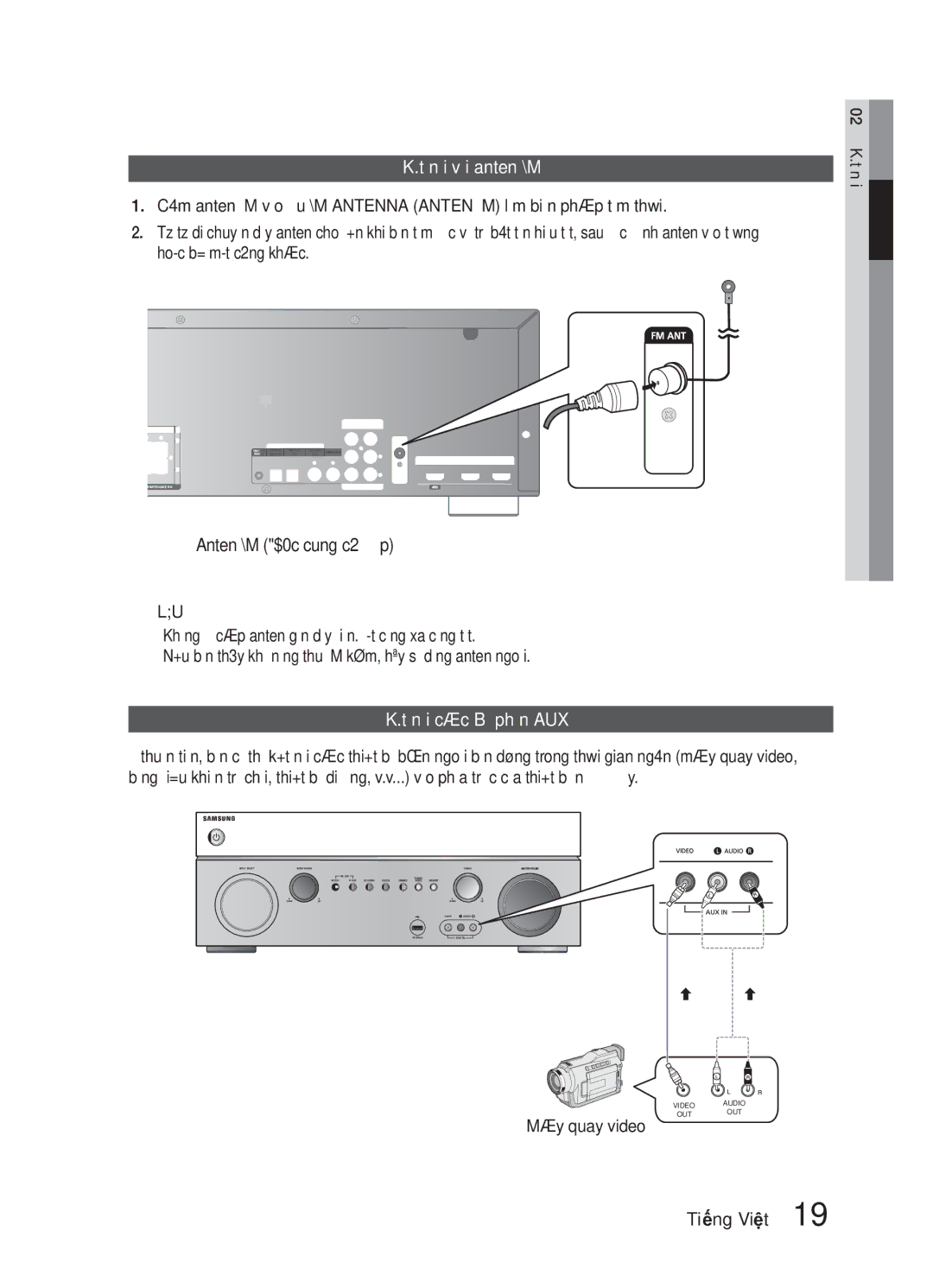 Samsung HW-E6500/XV manual Kết nối với anten FM, Anten FM được cung cấp, Kết nối các Bộ phận AUX 