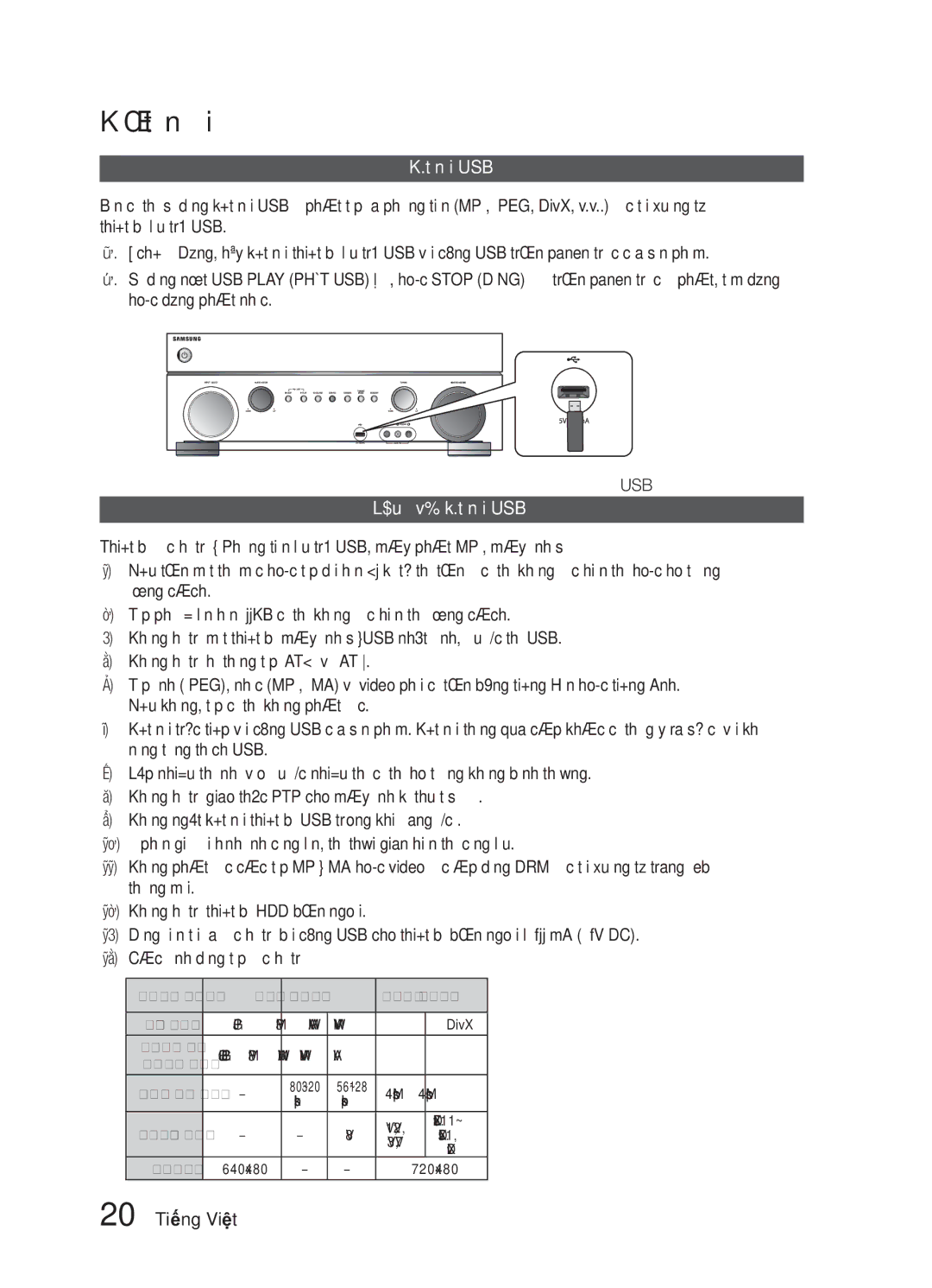 Samsung HW-E6500/XV manual Kết nối USB, Lưu ý về kết nối USB 