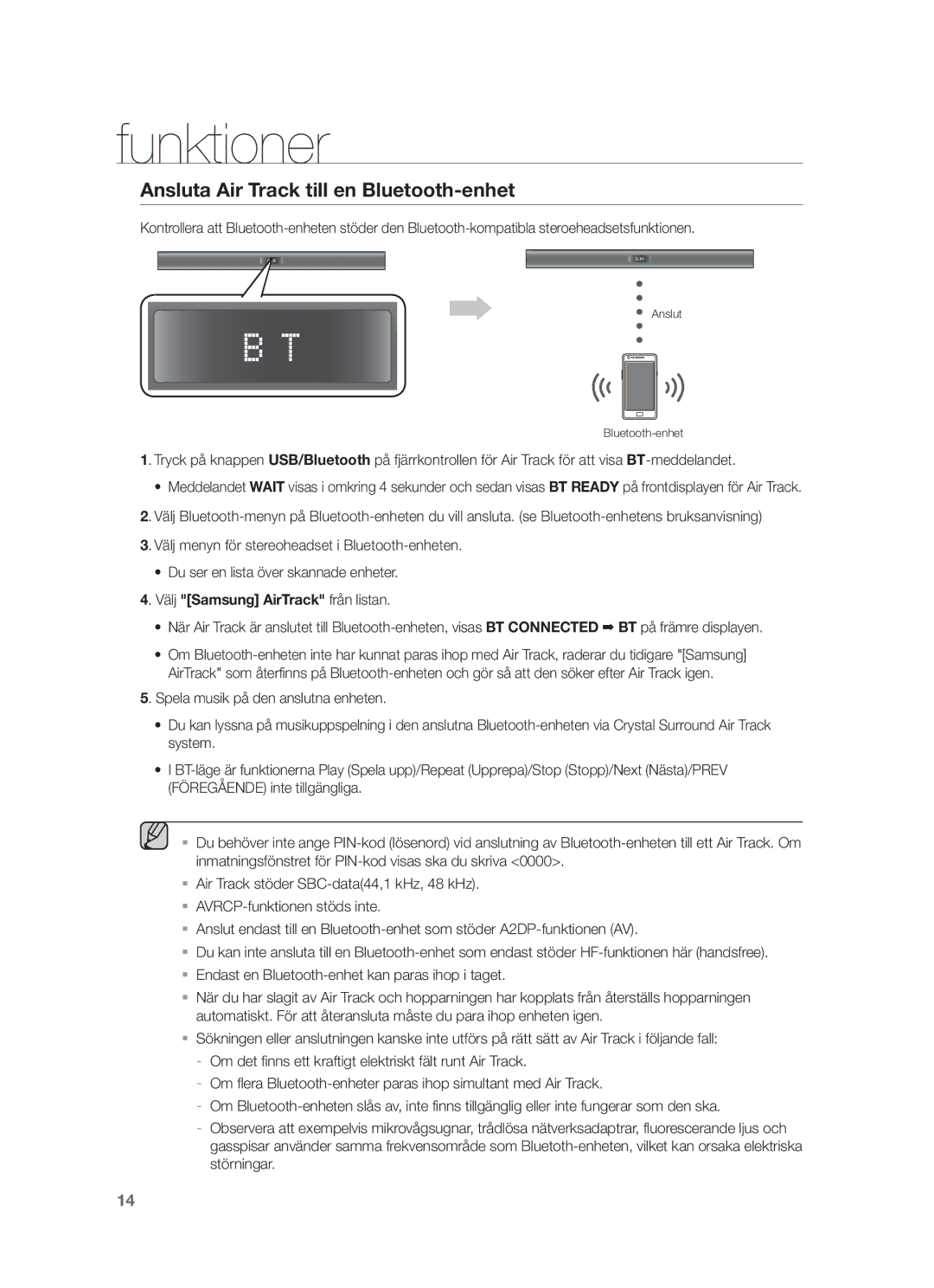 Samsung HW-F350/XE manual Ansluta Air Track till en Bluetooth-enhet, Välj Samsung AirTrack från listan 