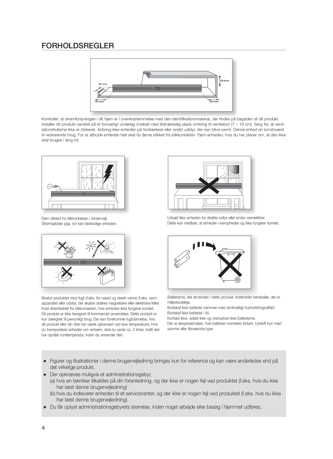 Samsung HW-F350/XE manual Forholdsregler 