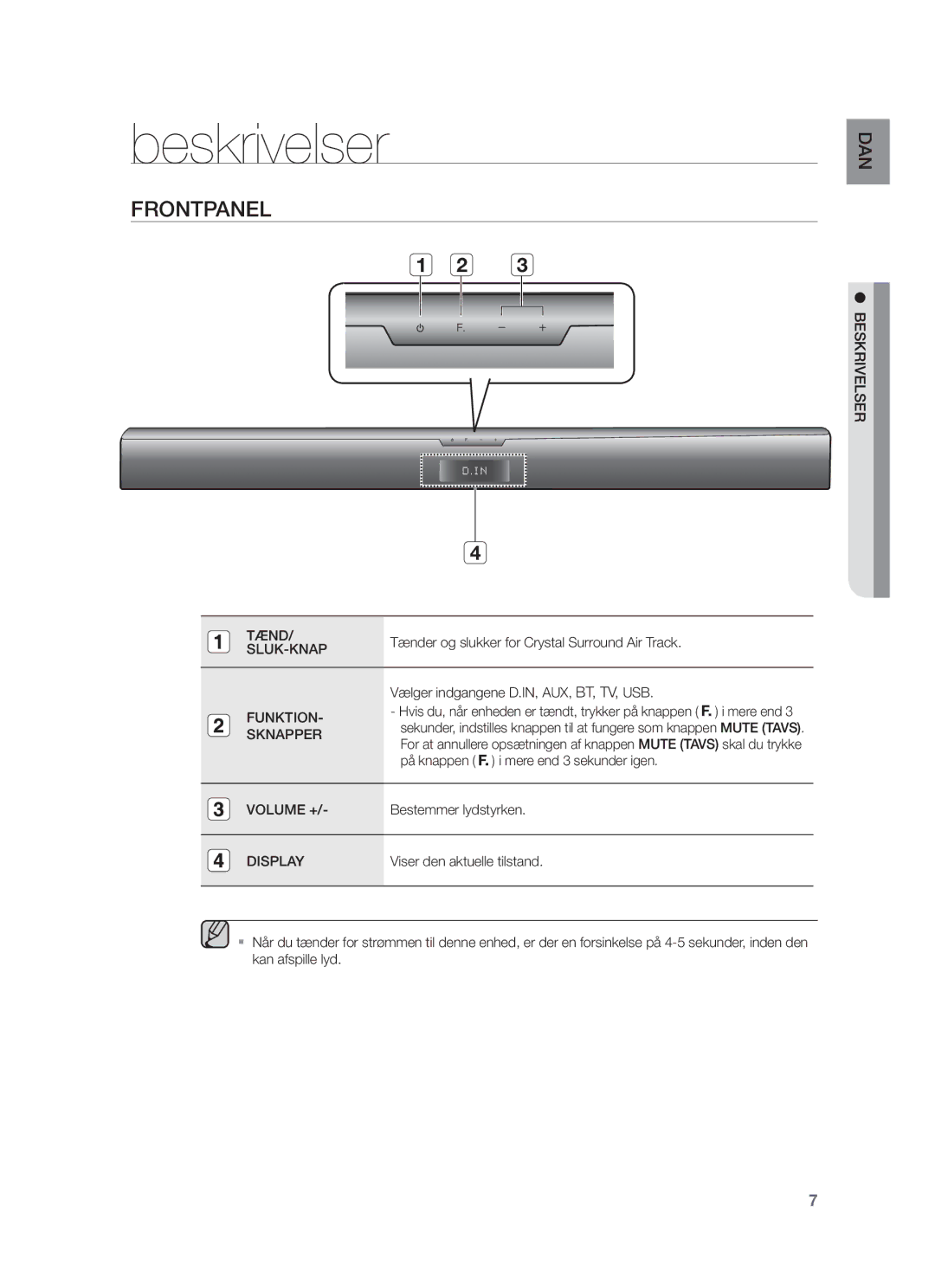 Samsung HW-F350/XE manual Beskrivelser, Frontpanel 