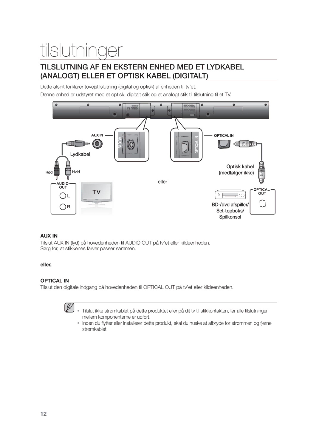 Samsung HW-F350/XE manual Lydkabel 