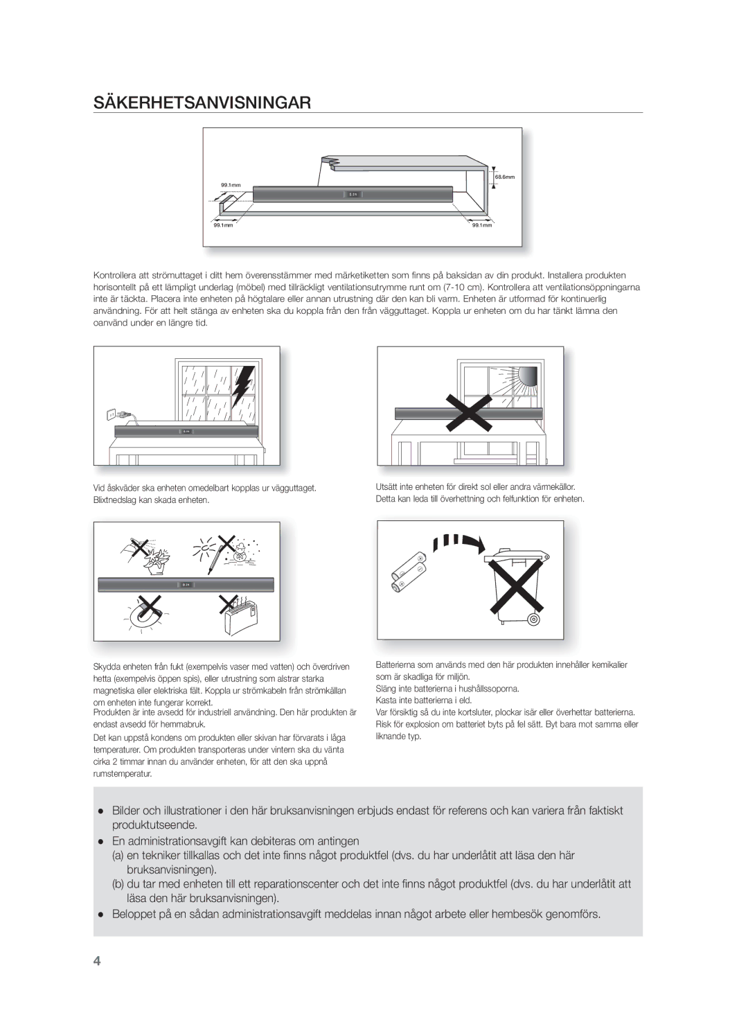 Samsung HW-F350/XE manual Säkerhetsanvisningar 