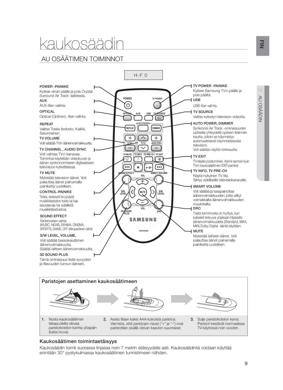 Samsung HW-F350/XE manual Kaukosäädin, Kaukosäätimen Toiminnot, USB-tilan valinta 