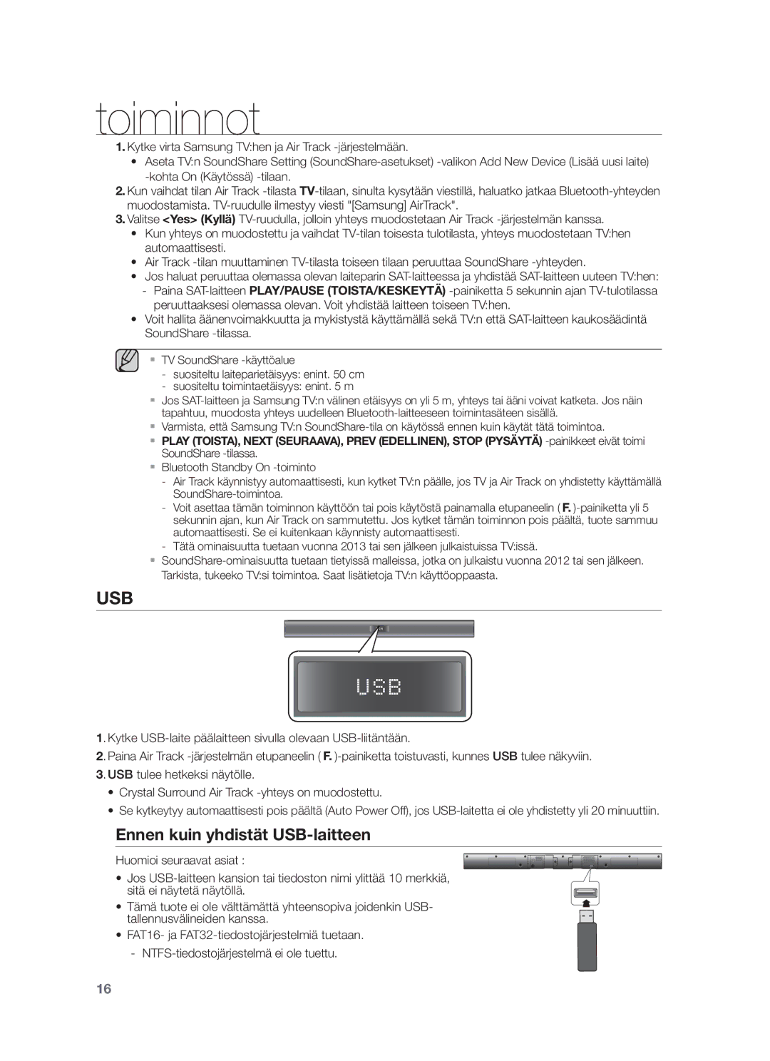 Samsung HW-F350/XE manual Ennen kuin yhdistät USB-laitteen 