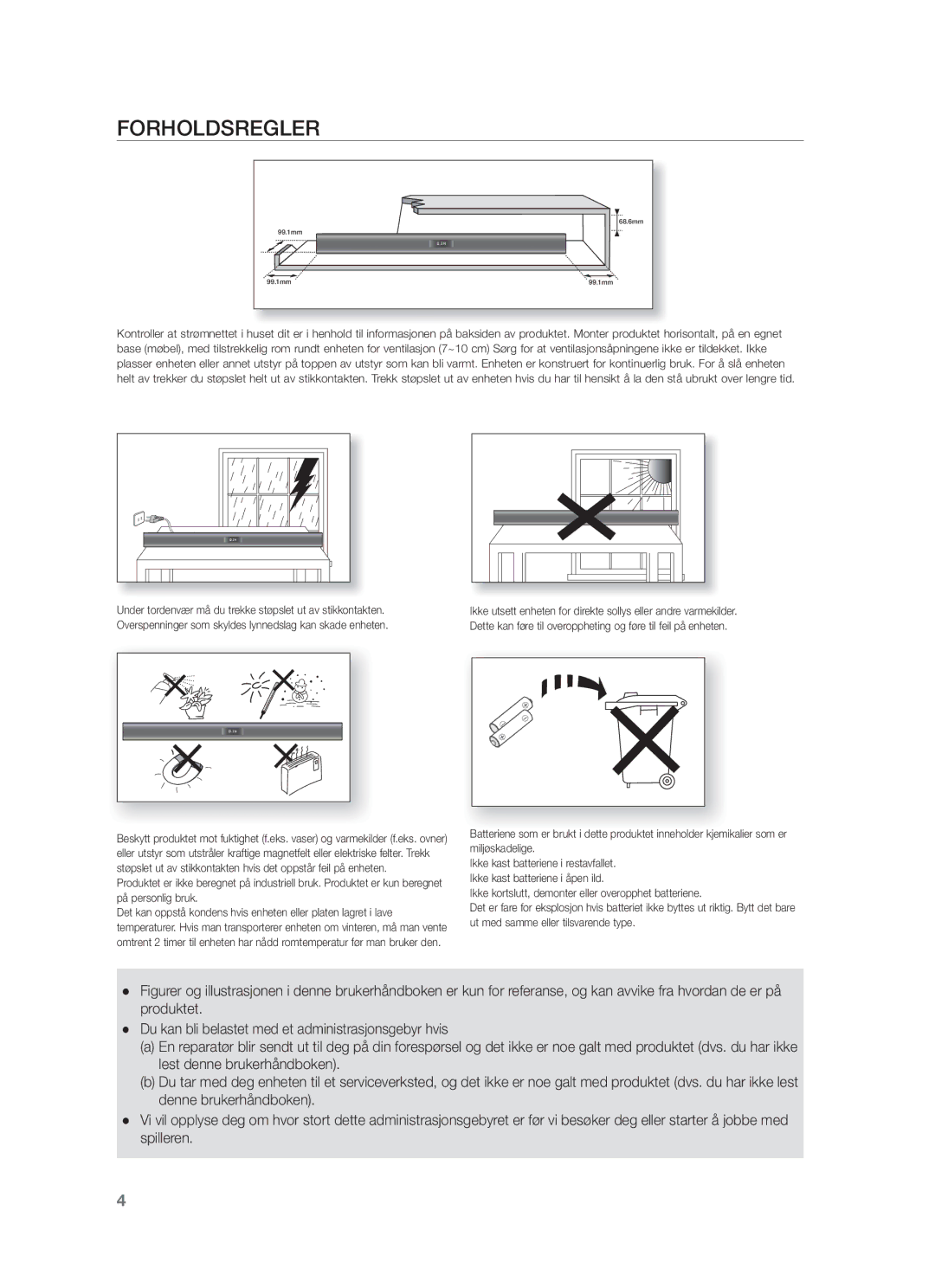 Samsung HW-F350/XE manual Forholdsregler 