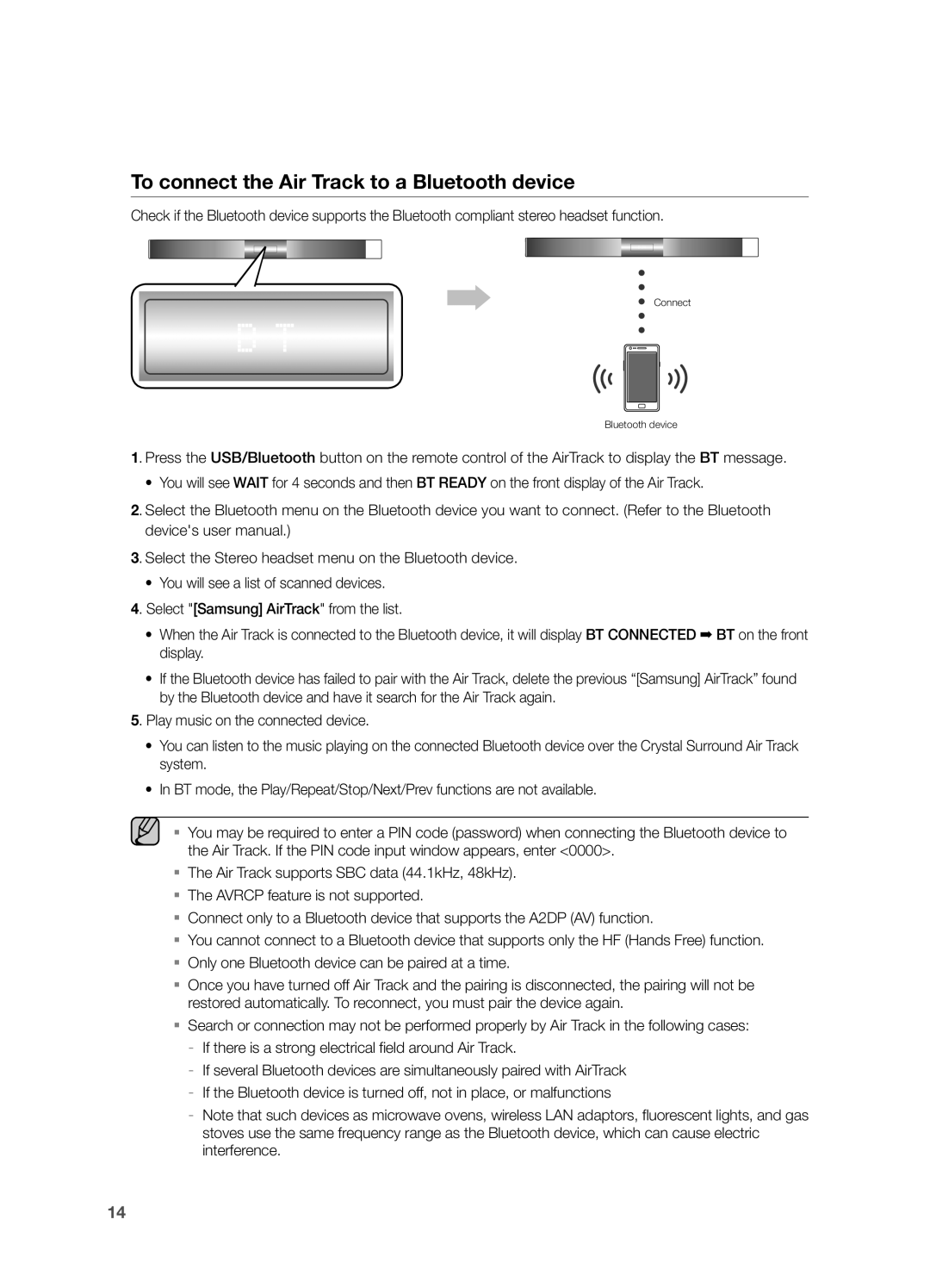 Samsung HW-F355, HWF355ZA user manual To connect the Air Track to a Bluetooth device 