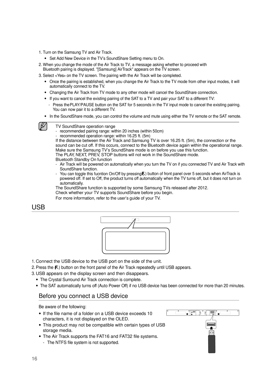 Samsung HW-F355, HWF355ZA user manual Usb, Before you connect a USB device 