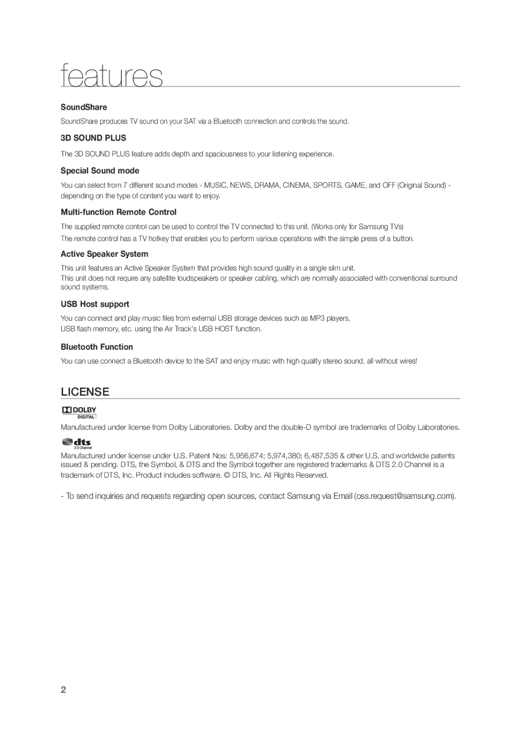 Samsung HW-F355, HWF355ZA user manual Features, SoundShare 