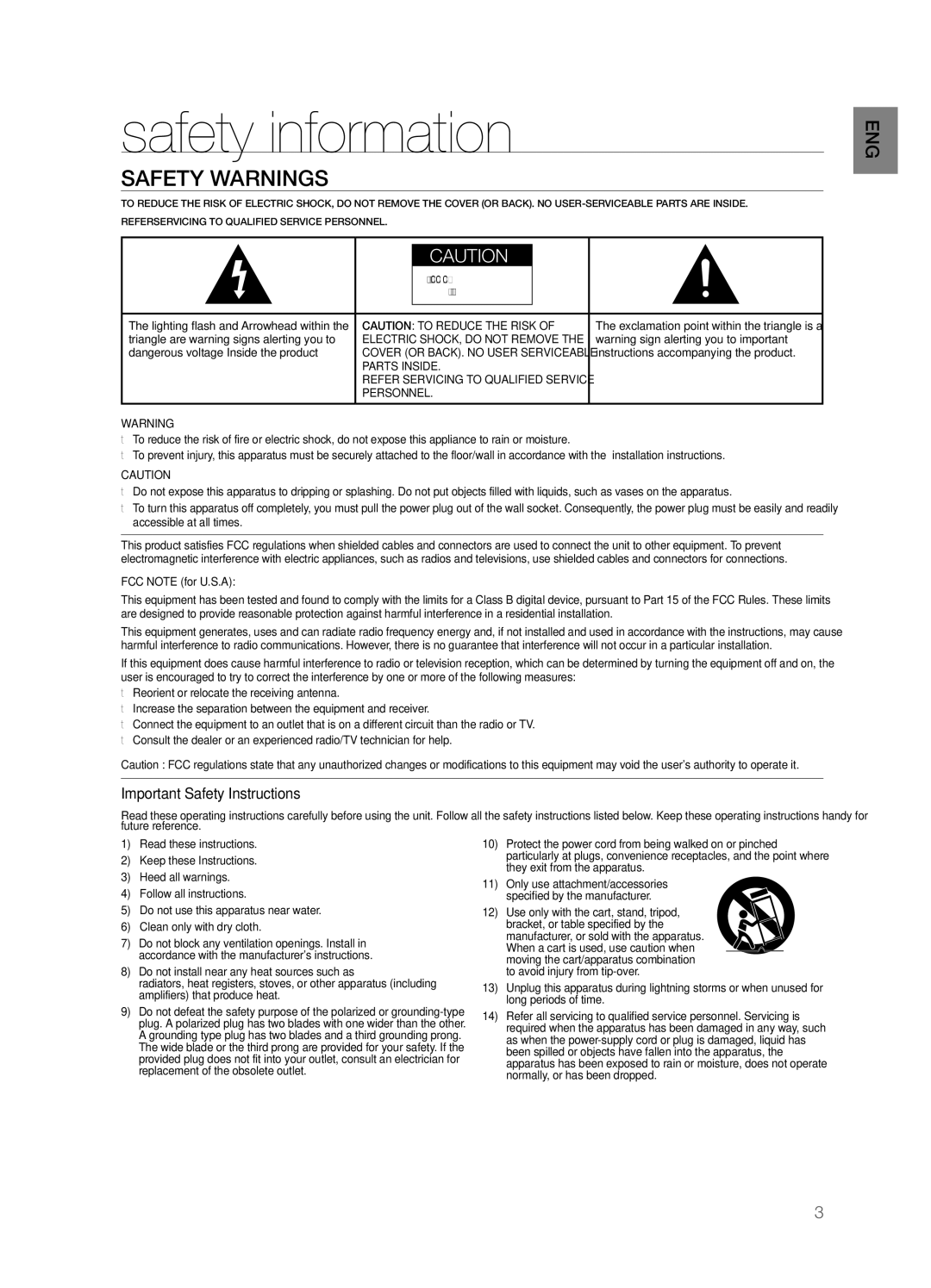 Samsung HWF355ZA, HW-F355 user manual Safety information, Safety Warnings, Important Safety Instructions 