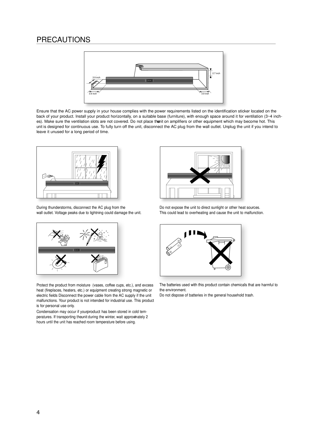 Samsung HW-F355, HWF355ZA user manual PrecaUtiOns 