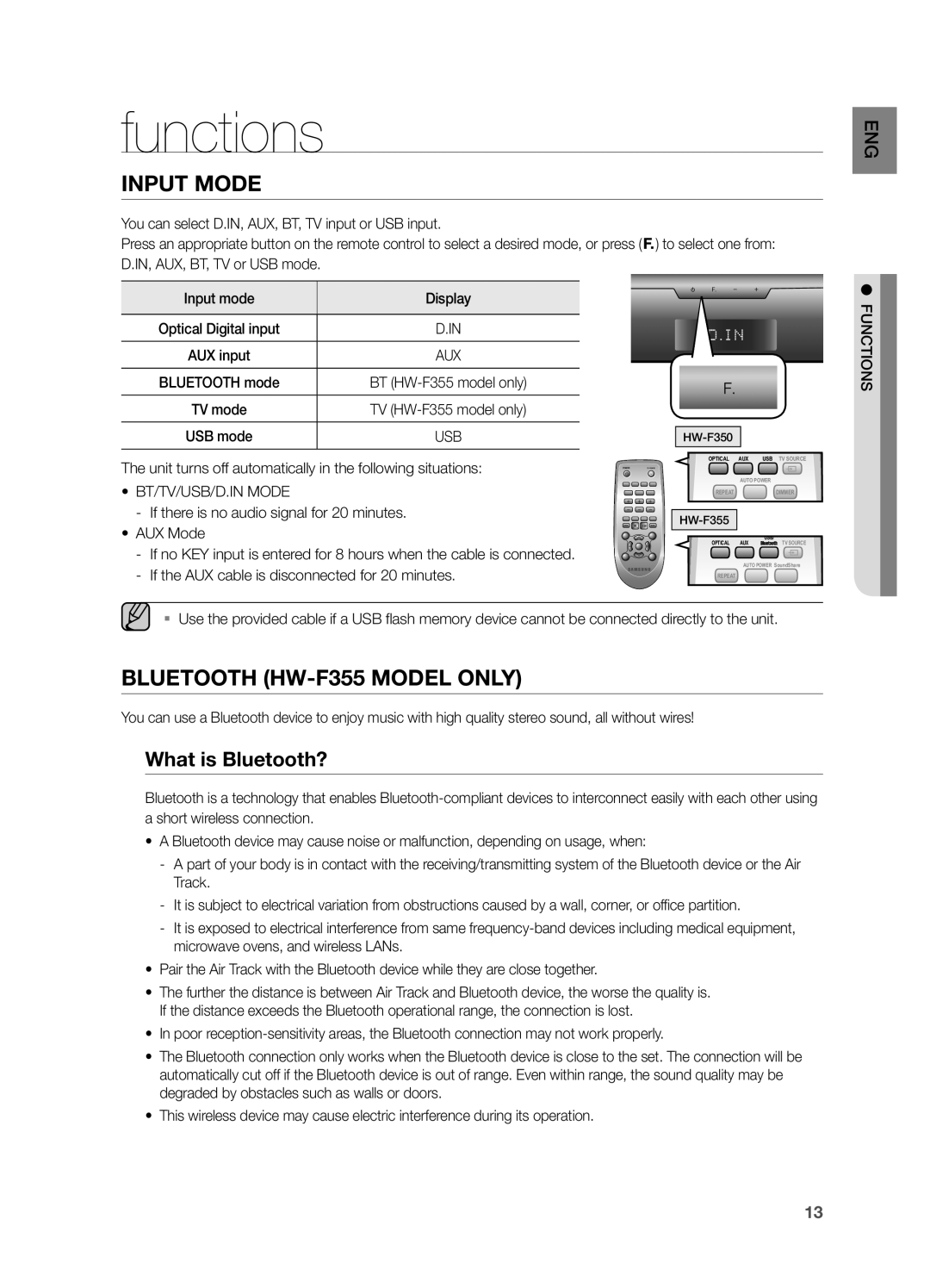 Samsung HWF355ZA user manual functions, input mode, BLUETOOTH HW-F355model only, What is Bluetooth? 