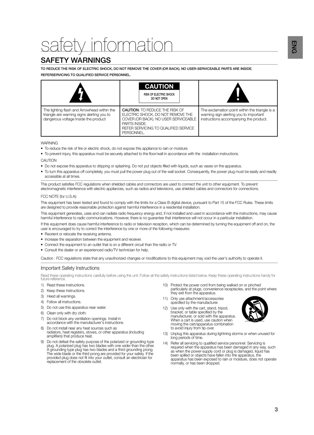 Samsung HWF355ZA, HW-F355 user manual safety information, Safety Warnings 