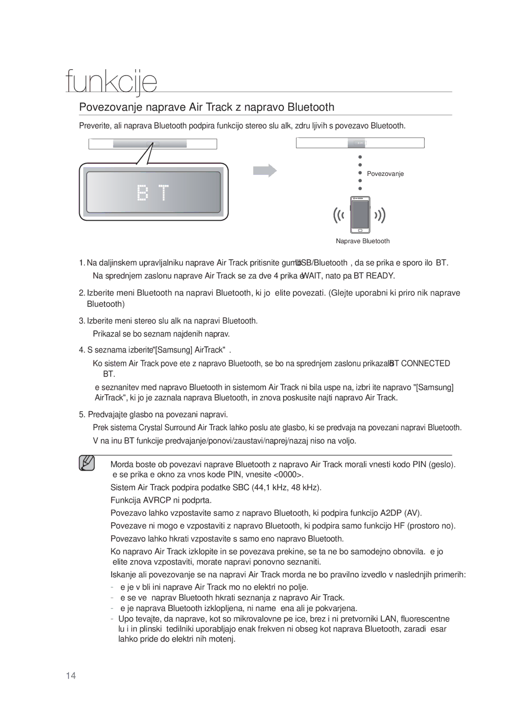 Samsung HW-F350/XN, HW-F355/EN Povezovanje naprave Air Track z napravo Bluetooth, Predvajajte glasbo na povezani napravi 