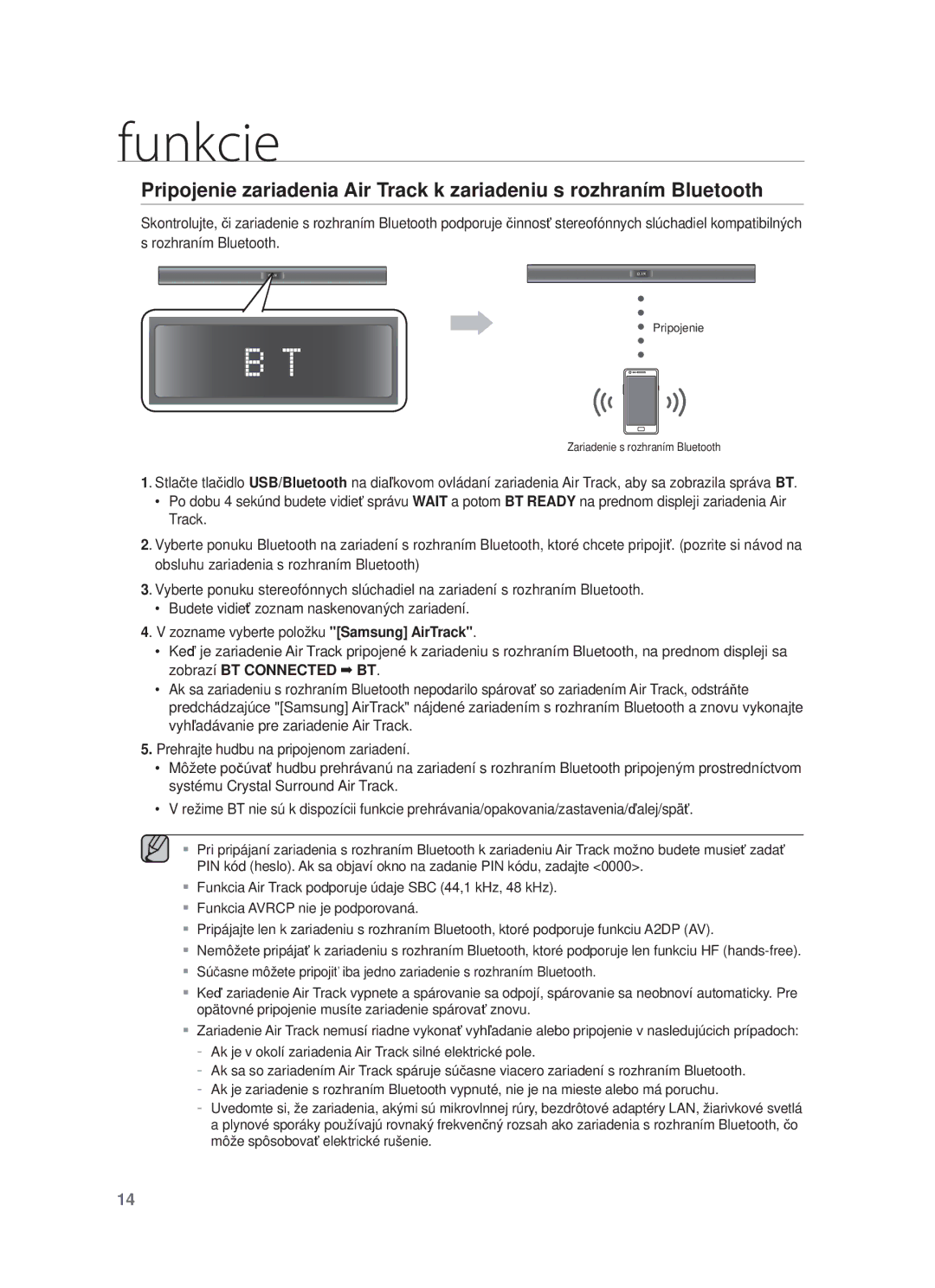 Samsung HW-F355/EN, HW-F350/XN, HW-F350/EN, HW-F350/XE, HW-F355/XE manual Pripojenie Zariadenie s rozhraním Bluetooth 