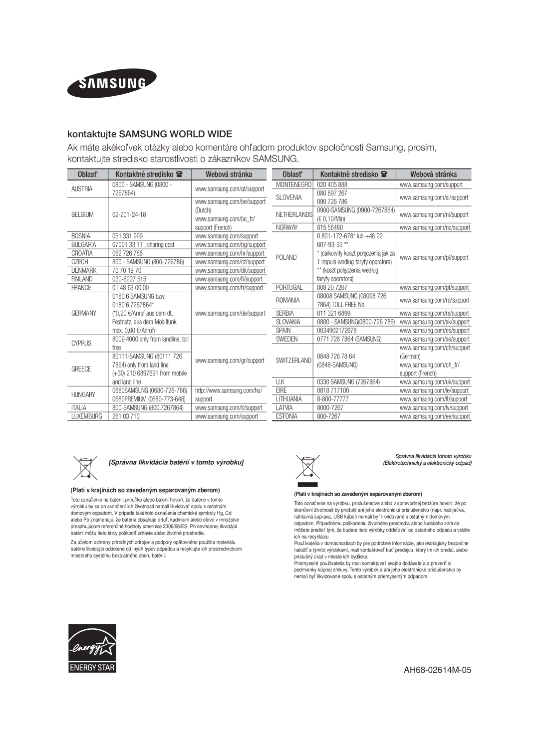 Samsung HW-F355/XE, HW-F355/EN, HW-F350/XN, HW-F350/EN, HW-F350/XE manual Oblasť, Webová stránka 