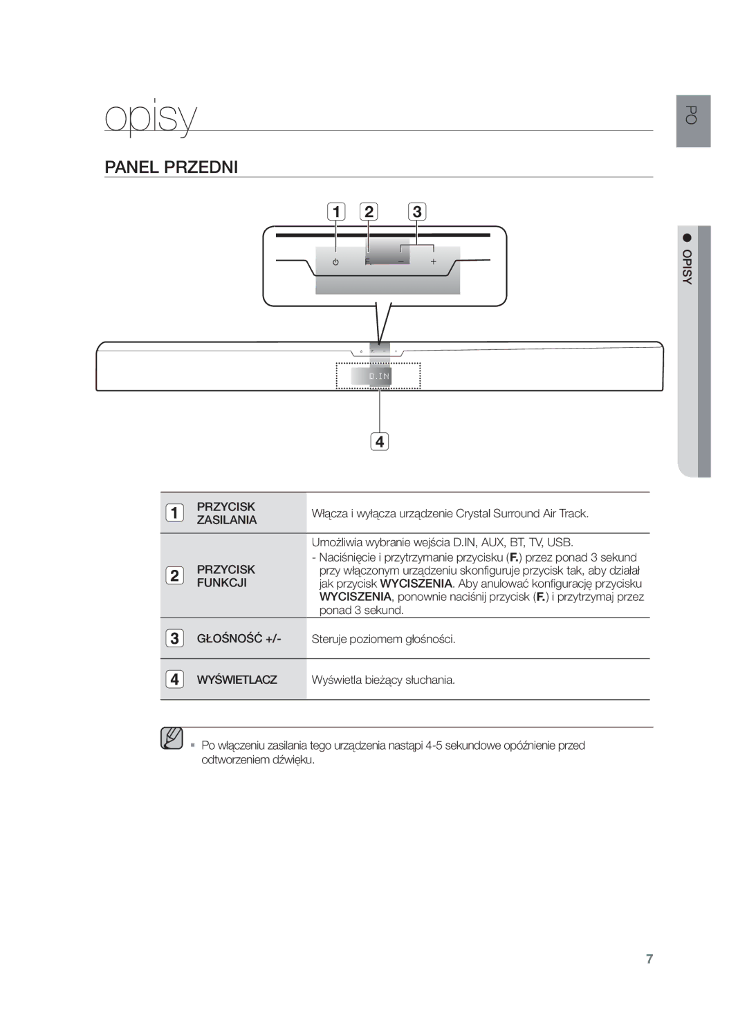 Samsung HW-F350/EN, HW-F355/EN, HW-F350/XN, HW-F350/XE, HW-F355/XE manual Opisy, Panel Przedni 