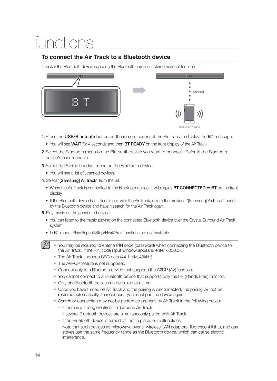 Samsung HW-F355/TK, HW-F355/EN, HW-F350/XN, HW-F350/EN, HW-F355/XN, HW-F355/ZF To connect the Air Track to a Bluetooth device 