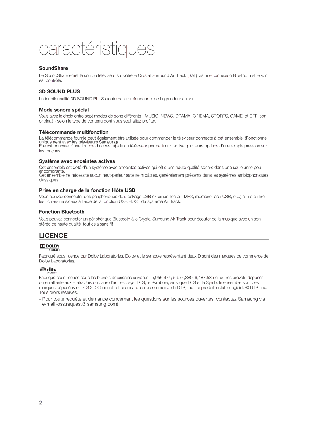 Samsung HW-F350/XN, HW-F355/EN, HW-F355/TK, HW-F350/EN, HW-F355/XN, HW-F355/ZF manual Caractéristiques, Mode sonore spécial 