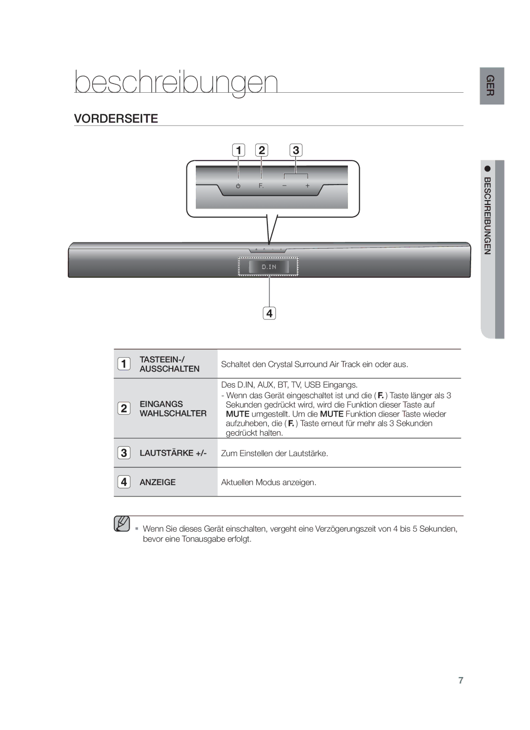 Samsung HW-F355/ZF, HW-F355/EN, HW-F350/XN, HW-F355/TK, HW-F350/EN, HW-F355/XN, HW-F350/ZF manual Beschreibungen, Vorderseite 