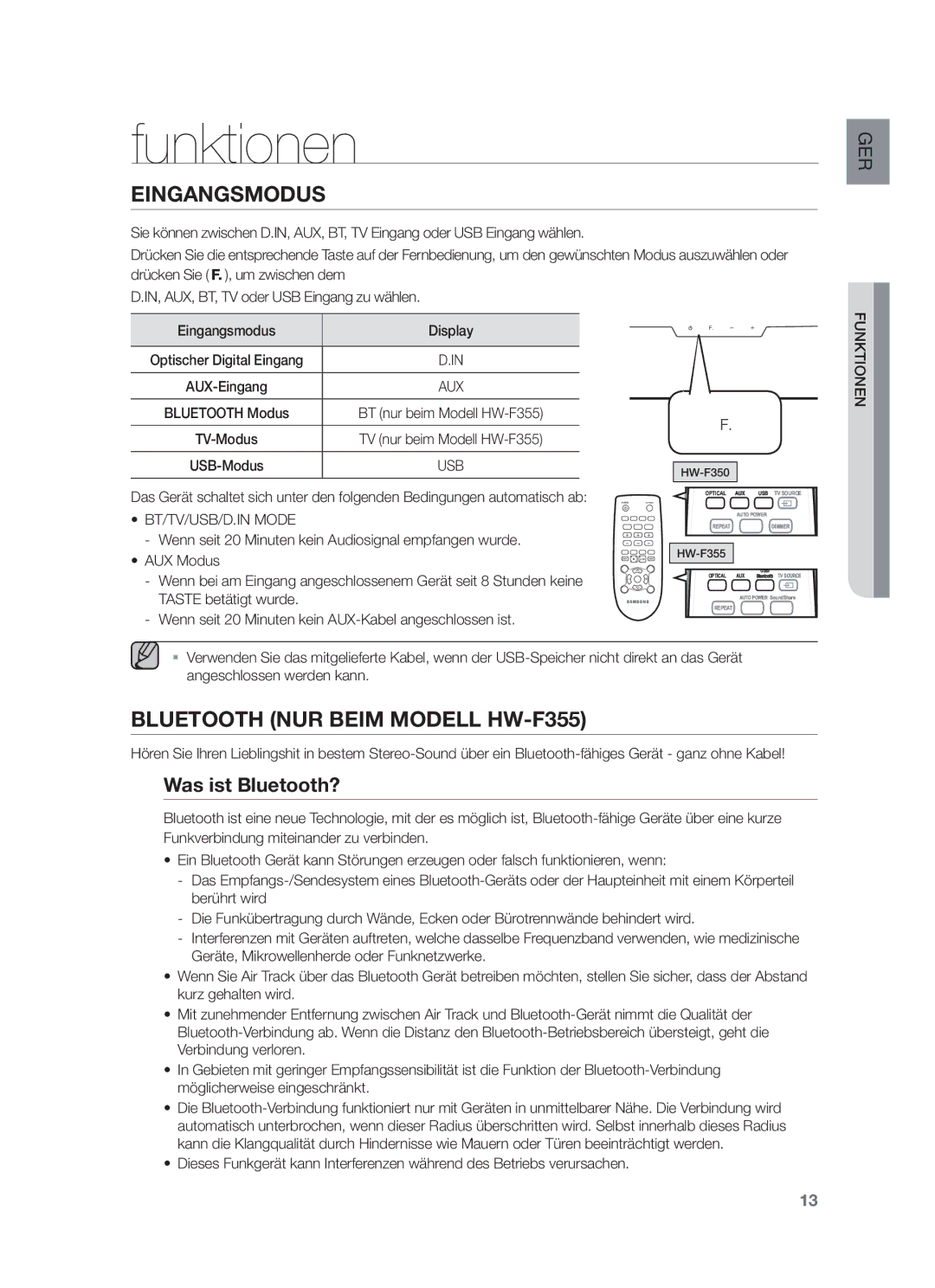 Samsung HW-F355/SQ, HW-F355/EN, HW-F350/XN, HW-F355/TK, HW-F350/EN, HW-F355/XN, HW-F355/ZF manual Funktionen, Was ist Bluetooth? 