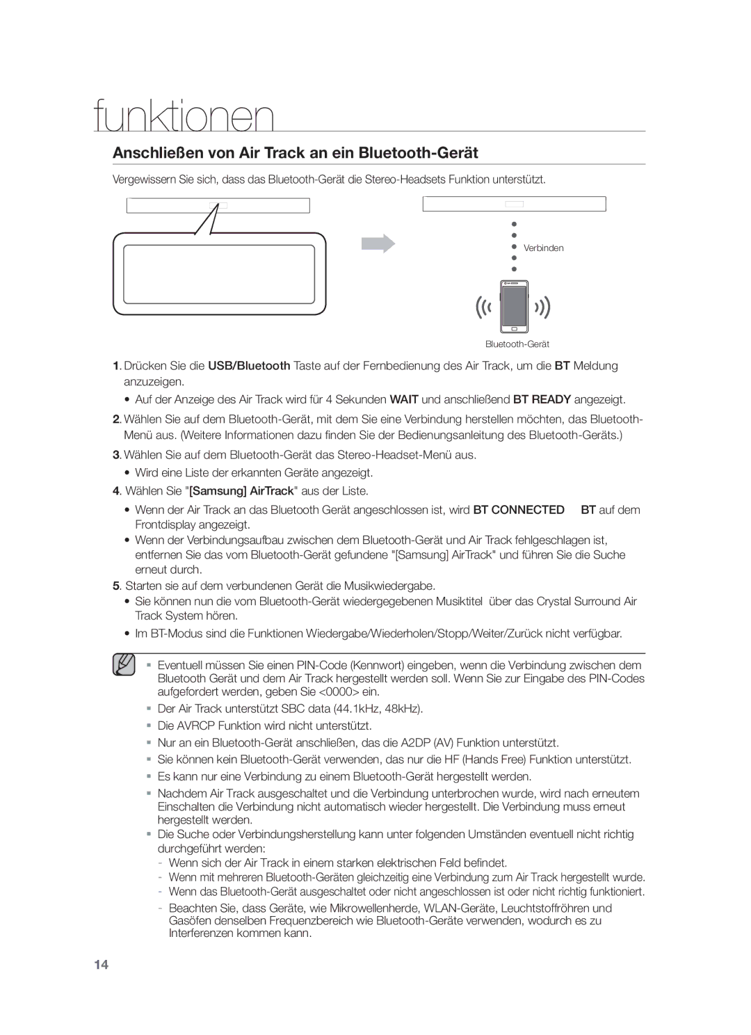 Samsung HW-F355/EN, HW-F350/XN, HW-F355/TK, HW-F350/EN, HW-F355/XN manual Anschließen von Air Track an ein Bluetooth-Gerät 