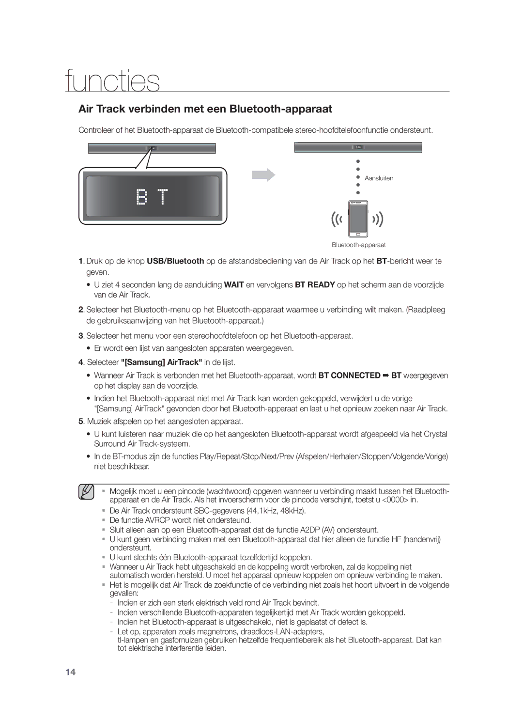 Samsung HW-F355/TK, HW-F355/EN, HW-F350/XN, HW-F350/EN, HW-F355/XN, HW-F355/ZF Air Track verbinden met een Bluetooth-apparaat 