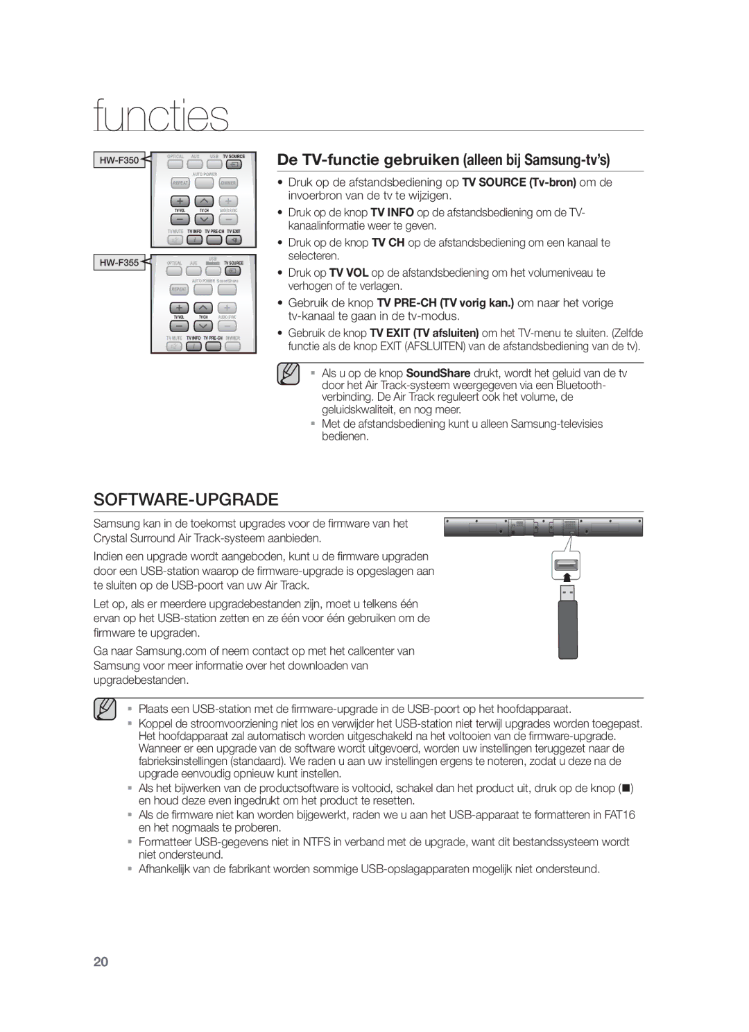 Samsung HW-F350/XN, HW-F355/EN, HW-F355/TK, HW-F350/EN Software-Upgrade, De TV-functie gebruiken alleen bij Samsung-tv’s 