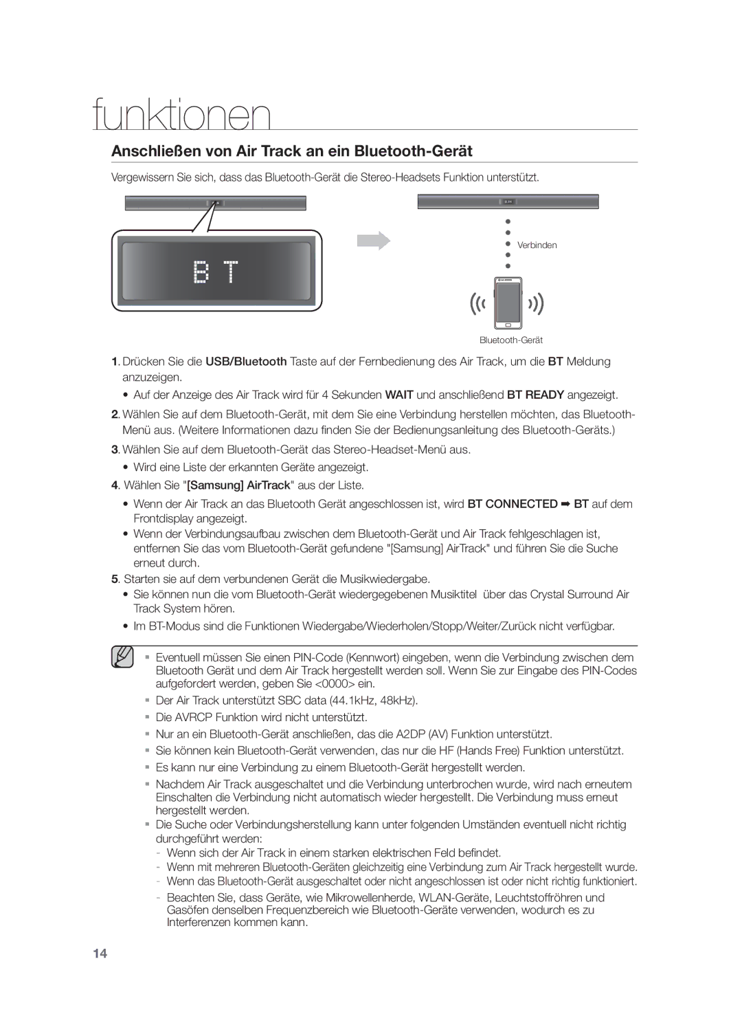 Samsung HW-F355/XN, HW-F355/EN, HW-F350/XN, HW-F355/TK, HW-F350/EN manual Anschließen von Air Track an ein Bluetooth-Gerät 