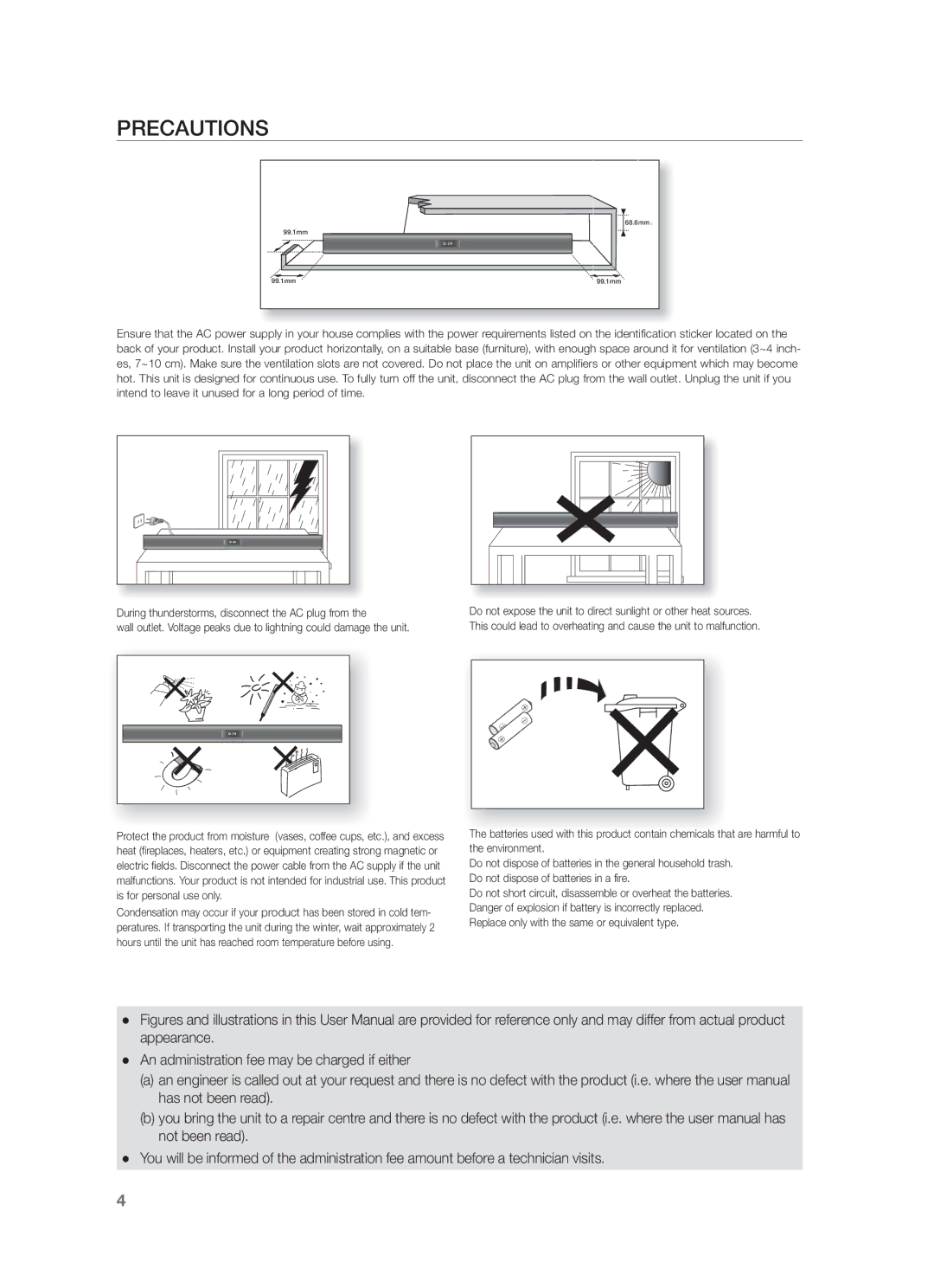 Samsung HW-F355/EN, HW-F355/SQ manual Precautions 