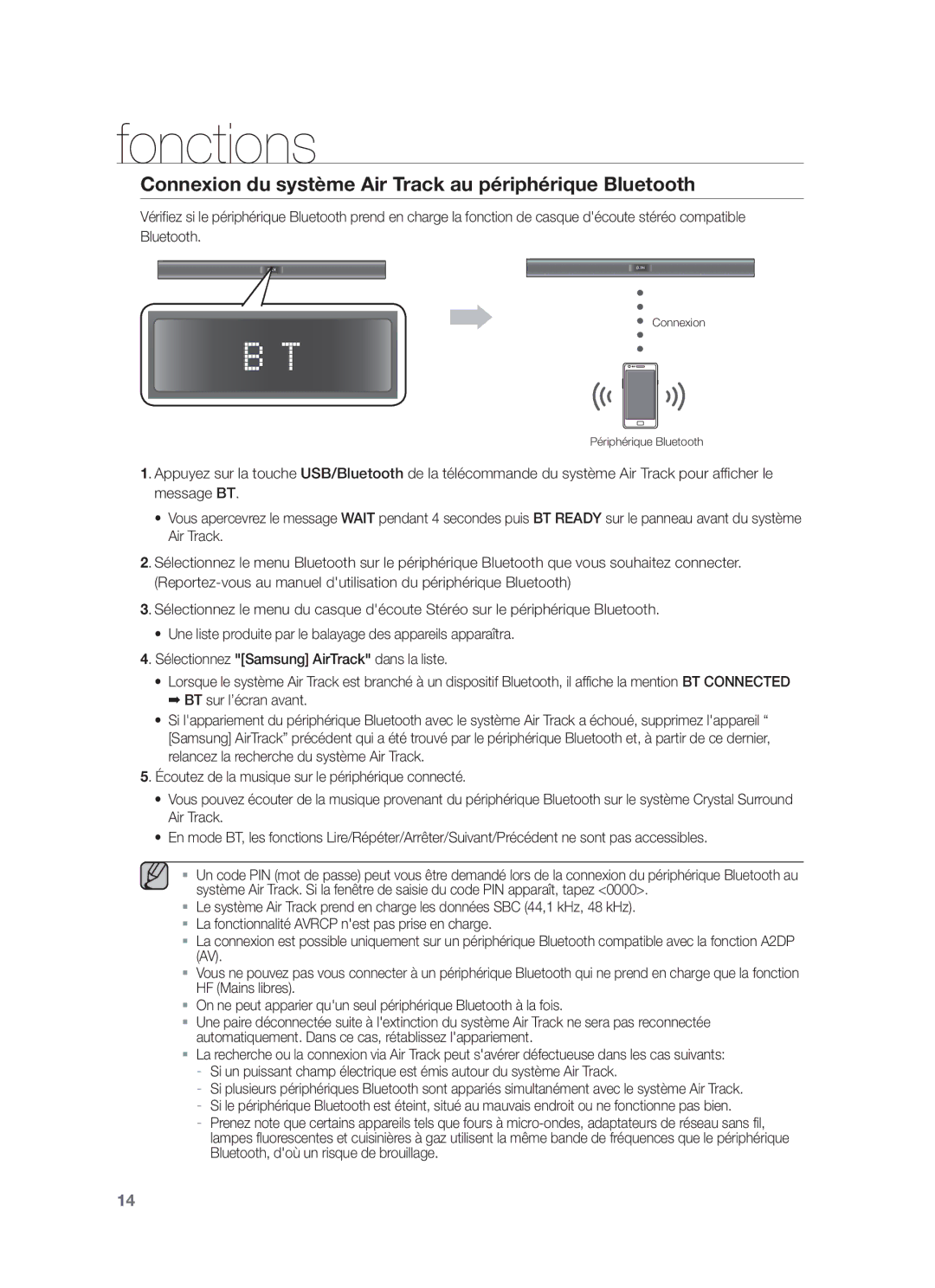 Samsung HW-F355/EN, HW-F355/TK, HW-F355/XN, HW-F355/ZF manual Connexion du système Air Track au périphérique Bluetooth 