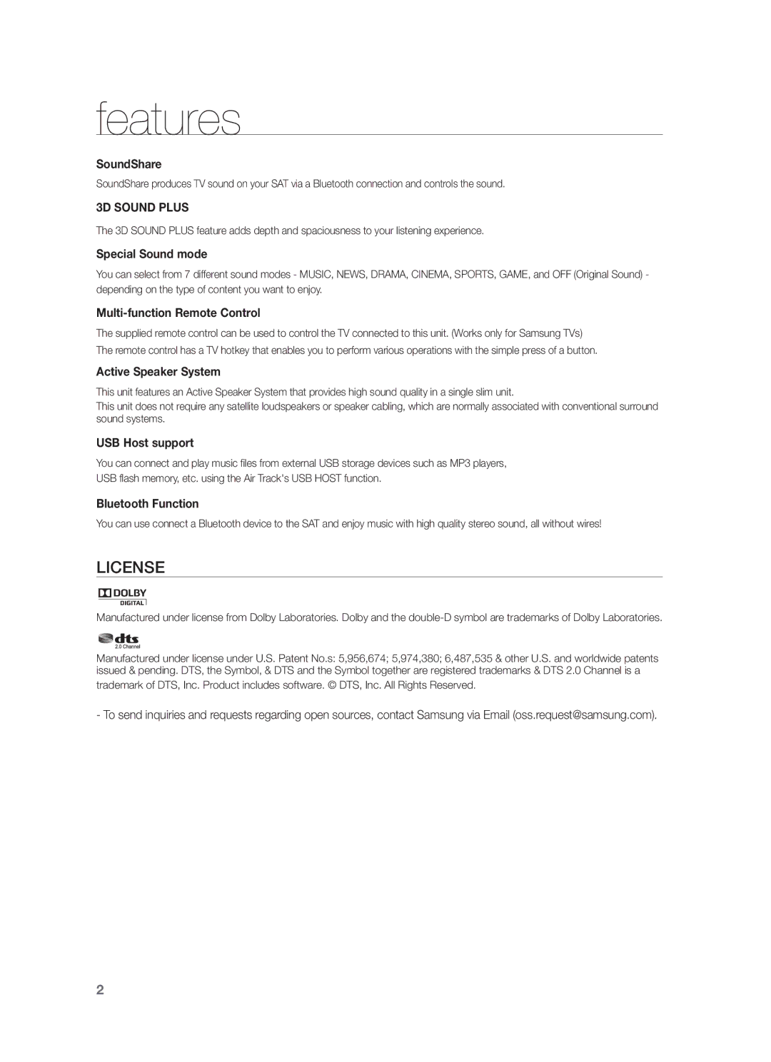 Samsung HW-F355/EN, HW-F355/UM manual Features 