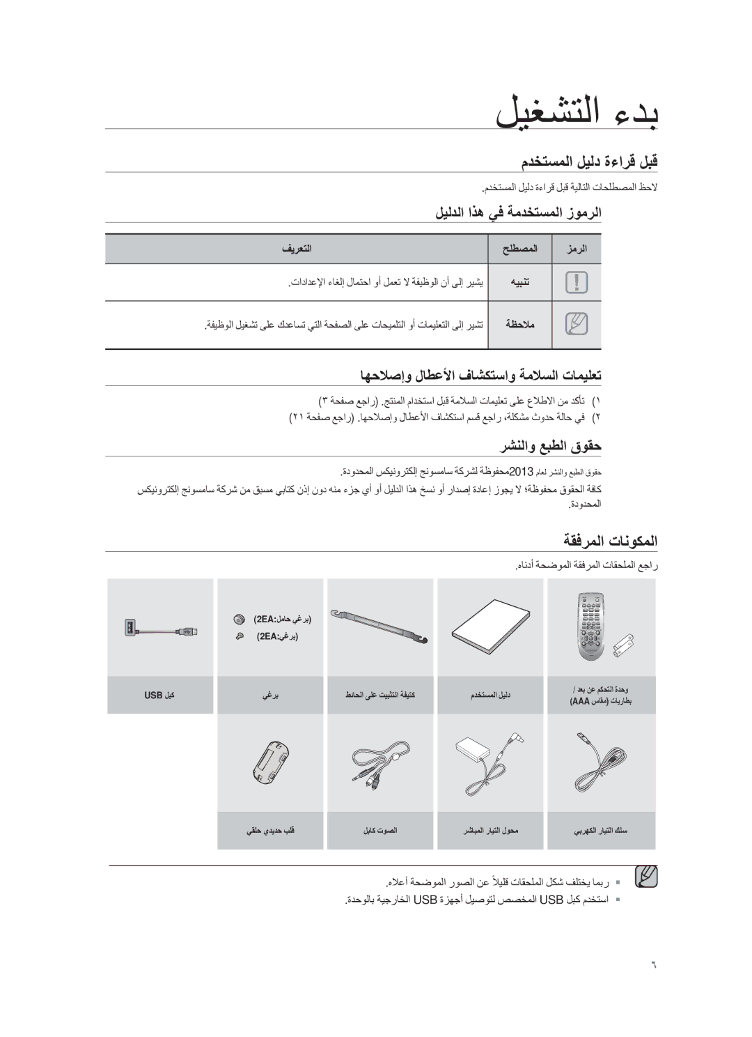 Samsung HW-F355/UM manual مدΧΗﺳﻣﻟا لϳﻟد ة˯ارϗ لΑϗ, ﺔϘϓرﻣﻟا Εﺎϧوϛﻣﻟا, لϳﻟدﻟا اΫھ ﻲϓ ﺔﻣدΧΗﺳﻣﻟا ίوﻣرﻟا, رηϧﻟاو ﻊΑطﻟا ϕوϘﺣ 