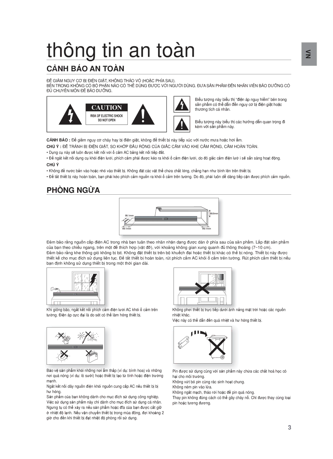 Samsung HW-F355/XV manual Thông tin an toàn, Cảnh BÁO AN Toàn, Phòng Ngừa 