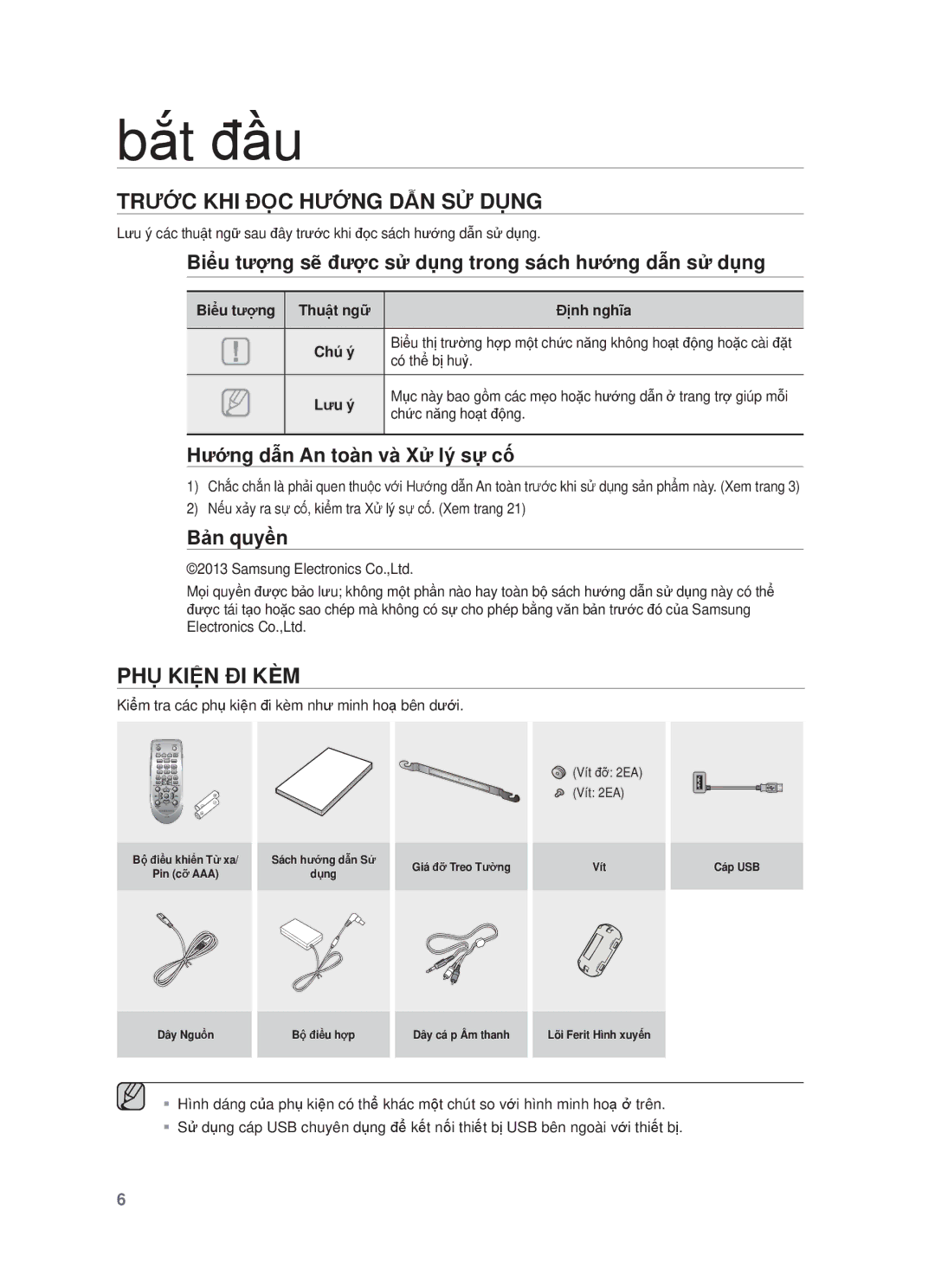 Samsung HW-F355/XV manual Bҳt ÿҫu, Trước KHI ĐỌC Hướng DẪN SỬ Dụng, PHỤ Kiện ĐI KÈM 