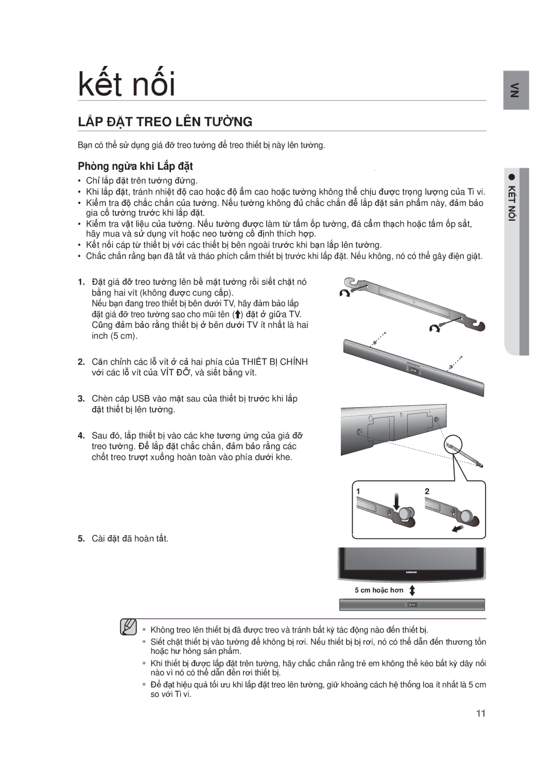 Samsung HW-F355/XV manual KӃt nӕi, LẮP ĐẶT Treo LÊN Tường, ChӍ lҳp ÿһt trên tѭӡng ÿӭng, Cài ÿһt ÿã hoàn tҩt, Ết Inố 