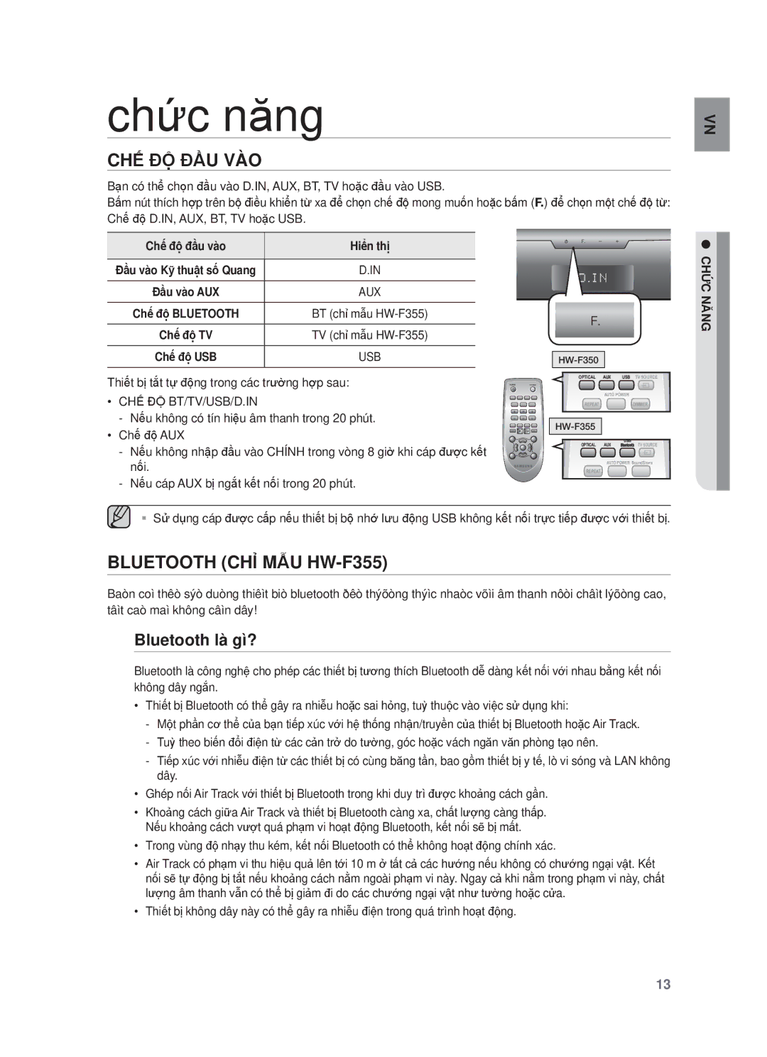 Samsung HW-F355/XV manual Chӭc năng, Chế Độ Đầu Vào, Bluetooth CHỈ MẪU HW-F355, Bluetooth là gì?, CH Ăngức N 