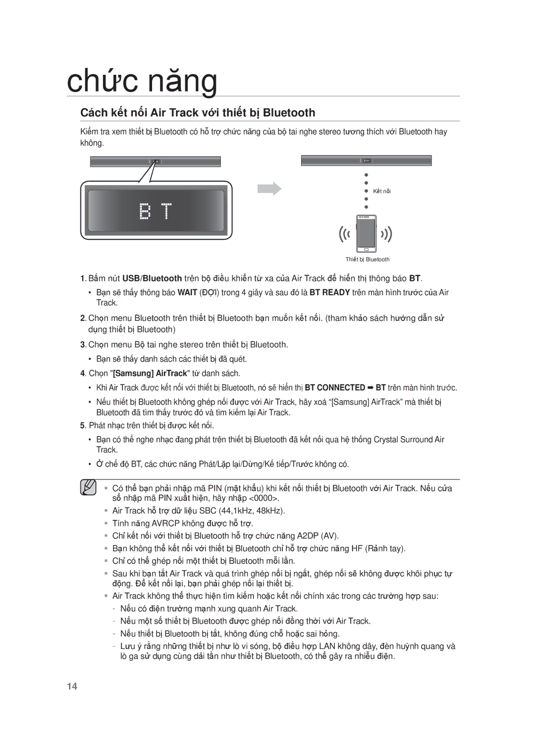 Samsung HW-F355/XV manual Cách kết nối Air Track với thiết bị Bluetooth 