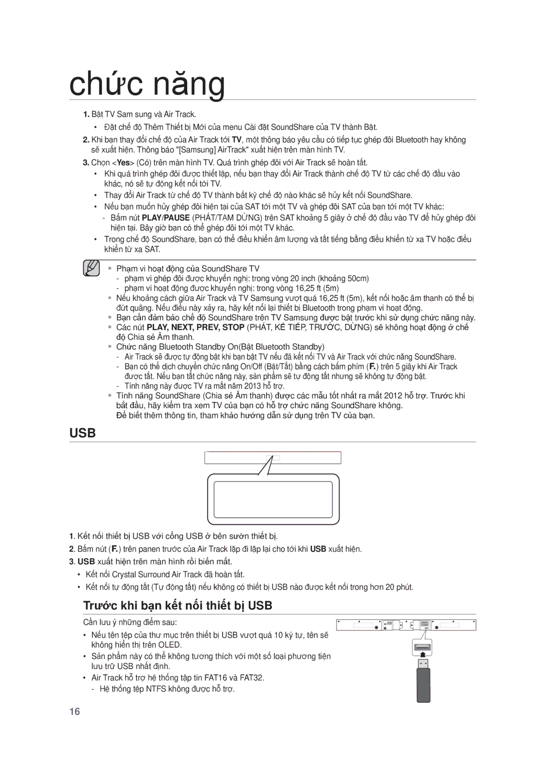 Samsung HW-F355/XV manual Usb, Trước khi bạn kết nối thiết bị USB 