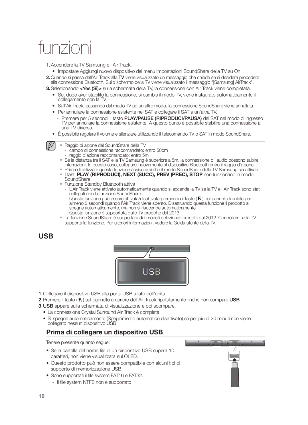 Samsung HW-F355/ZF, HW-F350/ZF, HW-F355/SJ manual Prima di collegare un dispositivo USB, Funzione Standby Bluetooth attiva 