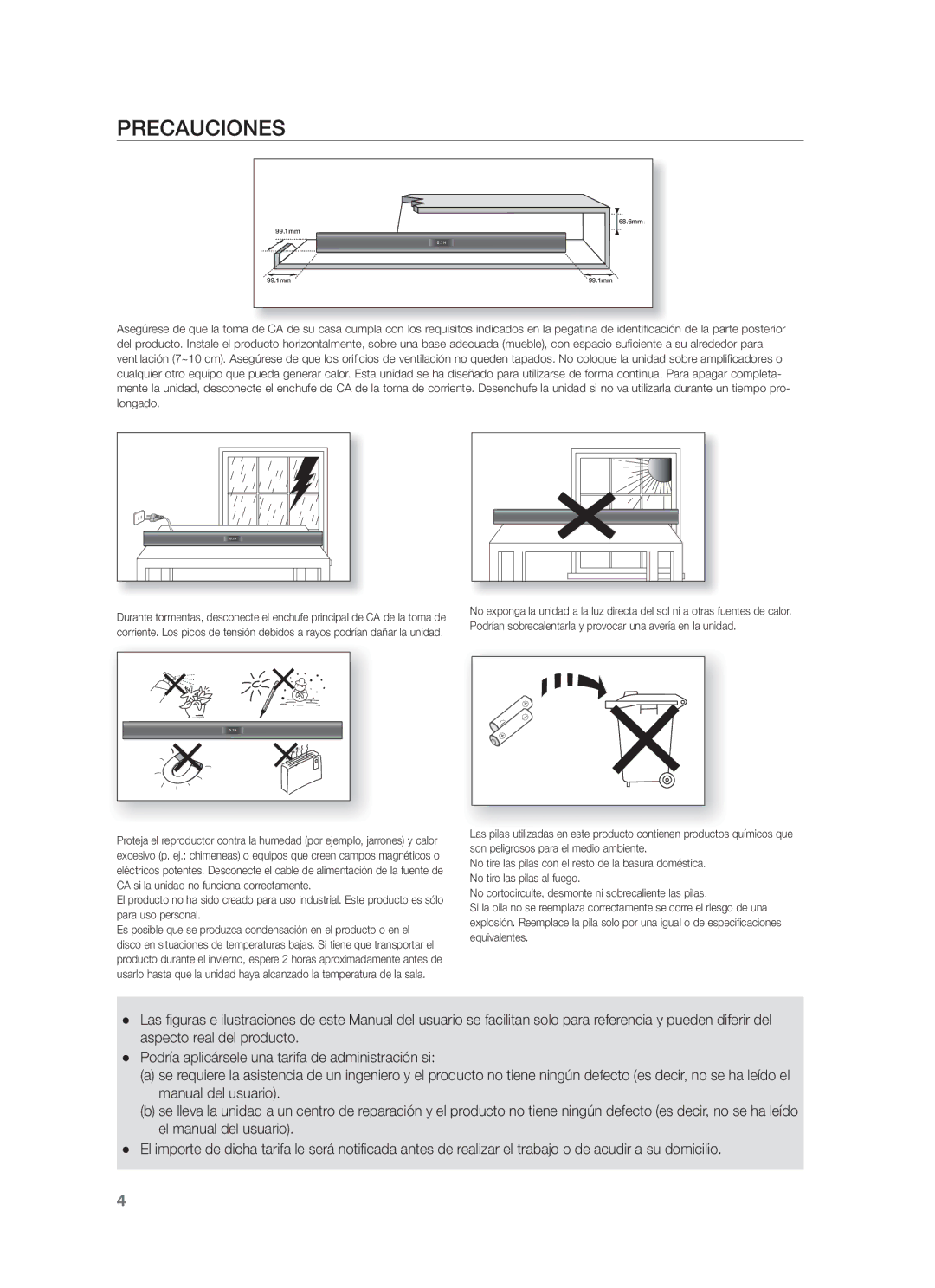 Samsung HW-F355/SJ, HW-F355/ZF, HW-F350/ZF manual Precauciones 