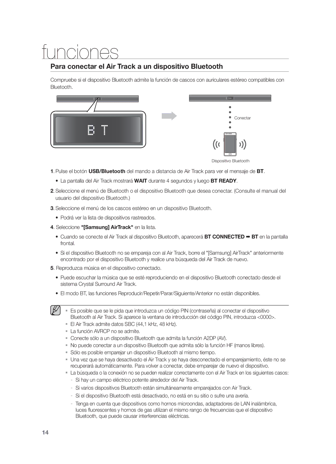 Samsung HW-F355/ZF, HW-F350/ZF, HW-F355/SJ manual Para conectar el Air Track a un dispositivo Bluetooth 