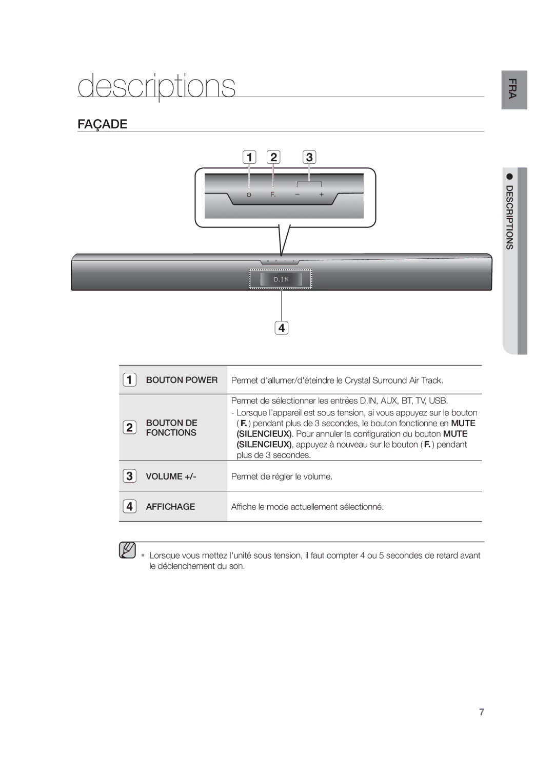 Samsung HW-F350/ZF, HW-F355/ZF, HW-F355/SJ manual Descriptions, Façade 