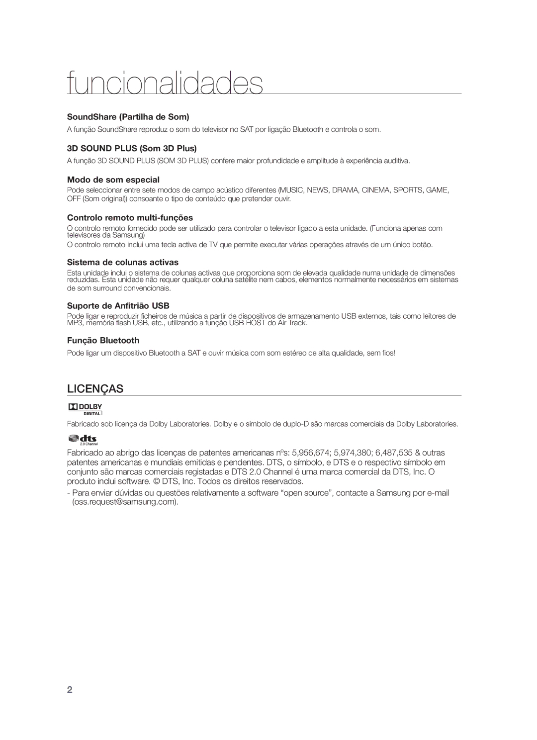 Samsung HW-F355/SJ, HW-F355/ZF, HW-F350/ZF manual Funcionalidades, De som surround convencionais 