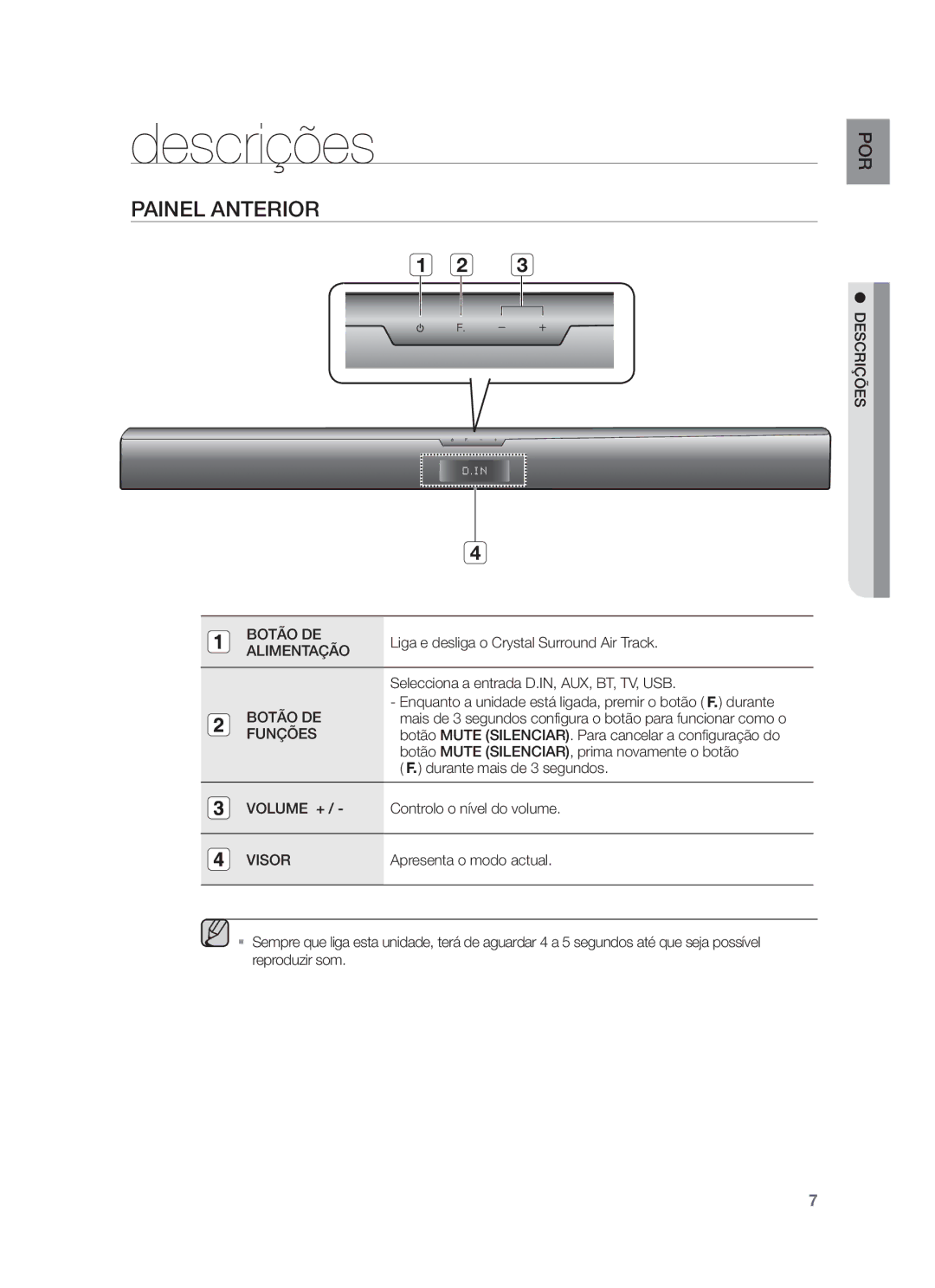 Samsung HW-F350/ZF, HW-F355/ZF, HW-F355/SJ manual Descrições, Painel Anterior 