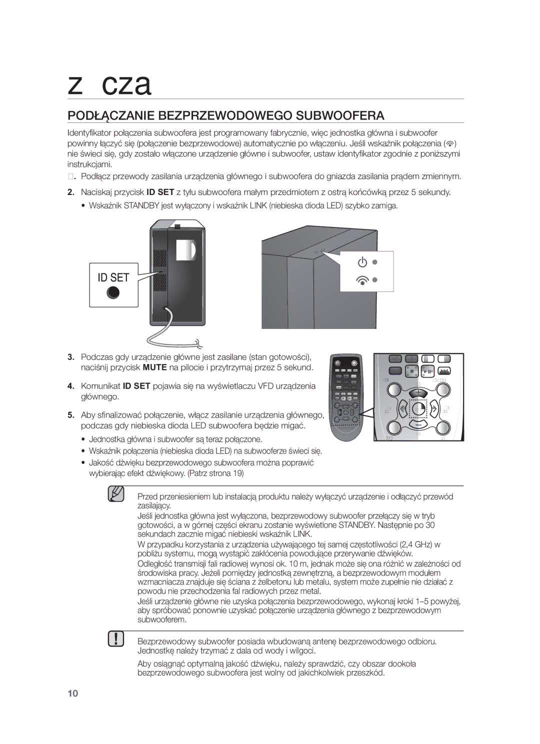 Samsung HW-F450/EN manual Podłączanie Bezprzewodowego Subwoofera, Podczas gdy niebieska dioda LED subwoofera będzie migać 