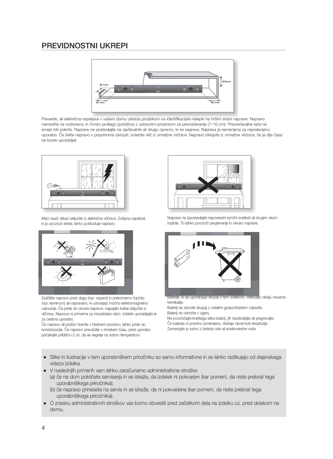 Samsung HW-F450/EN, HW-F450/XE manual Previdnostni Ukrepi 