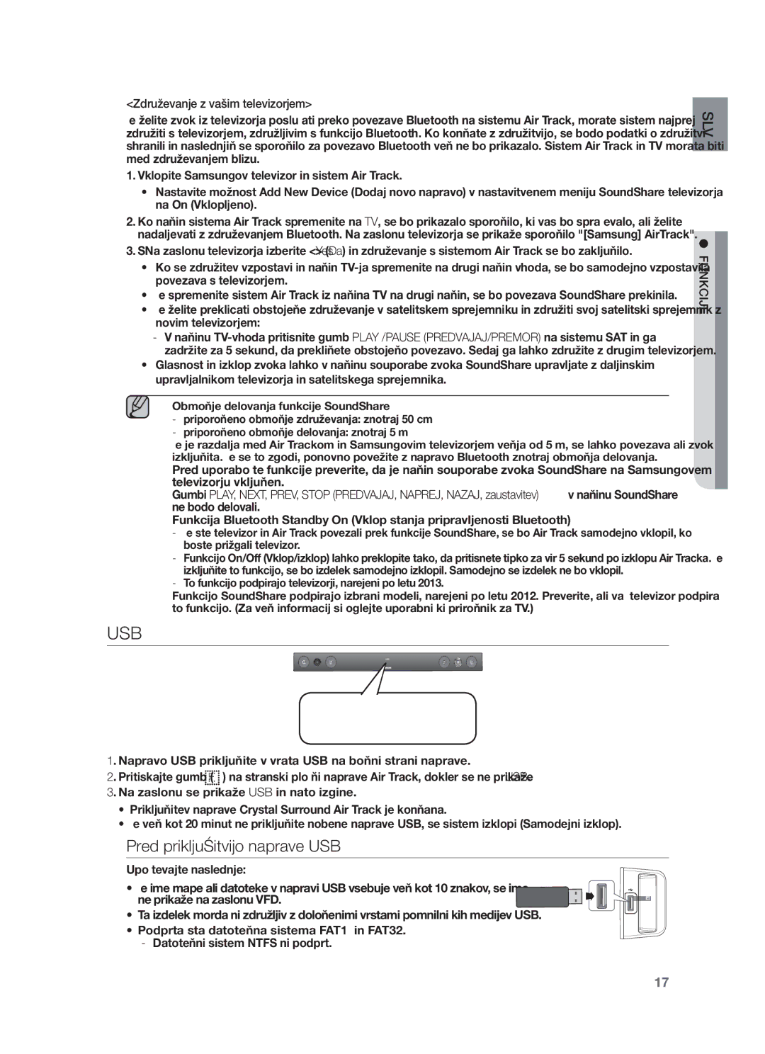 Samsung HW-F450/XE, HW-F450/EN manual Usb, Pred priključitvijo naprave USB 